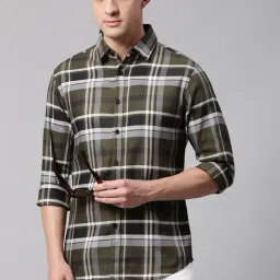 Dennis Lingo Forest Green Cotton Slim Fit Checks Shirt-picture-45