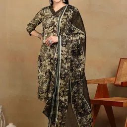 AARAGANA Women Floral Printed Regular Poly Crepe Kurta With Trousers & Dupatta-image-0