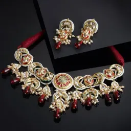 Dugran By Dugristyle Multi Necklace with Earring Set with Kundan & Pearls for Women-image-25