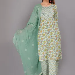 Jyoti Women Floral Printed Regular Sequinned Pure Cotton Kurta with Trousers & With Dupatta-picture-20