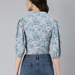 SHOWOFFFF Floral Print Crepe Wrap Crop Top image 5