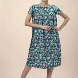 Dreamz by Pantaloons Teal Blue Cotton Floral Print Nighty-picture-17