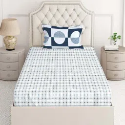 Layers Illuminating Homes Blue Cotton 150 TC Single Size Bed Sheet with Pillow Cover-image-4