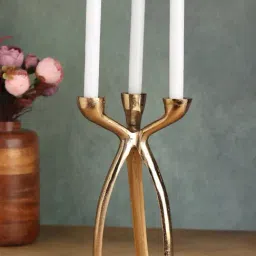 De Maison Decor Gold Aluminium Abstract Trifecta Candle Holder-picture-37