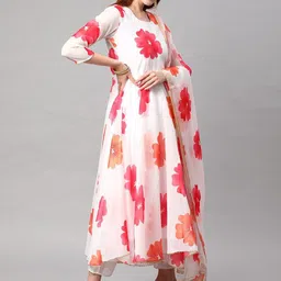 GoSriKi Women Floral Printed Regular Kurta with Trousers & With Dupatta image 2