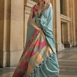 Saree Mall Blue Silk Woven Saree With Unstitched Blouse-picture-23