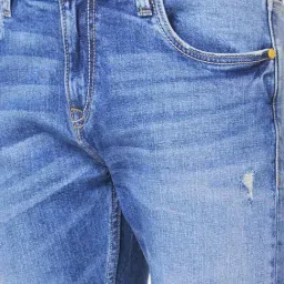 Spykar Mid Blue Cotton Slim Fit Distressed Jeans image 4