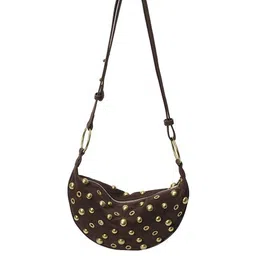 CORSICA Women Brown PU Half Moon Shaped One Handle Hobo Bag With Applique image 1