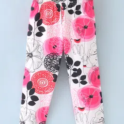 Doreme Cotton Lycra Knit Full Length Leggings Floral Print -Off White-picture-34