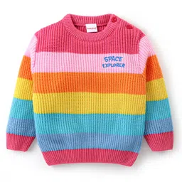 Babyhug Knitted Full Sleeves Pullovers Striped Sweater -Multicolor-picture-10