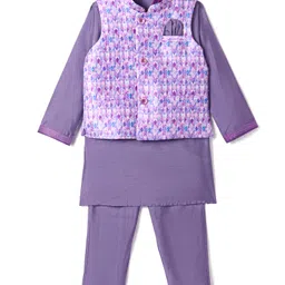 Robo Fry Jacquard Woven Full Sleeves Kurta Pyjama Set with Abstract Print Jacket - Lilac-picture-16