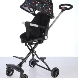 360° Rotation & Ergonomic Design Jogging Stroller Cum Pram with Adjustable Backrestwith Space Print - Black-image-4