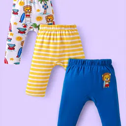 Babyhug Cotton Knit Full Length Diaper Leggings With Lion & Nautical Theme Print Pack of 3 - Blue White & Yellow-picture-18