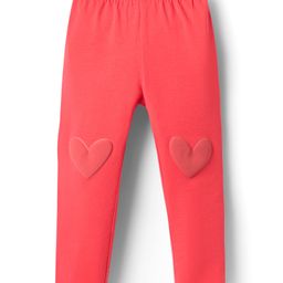 Babyhug Cotton Lycra Knit Full Length Leggings With Heart Patch - Dark Pink-picture-49