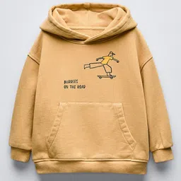 ALAN JONES Cotton Blend Knit Full Sleeves Typography Printed Light Winter Oversized Hoodie - Beige-picture-18