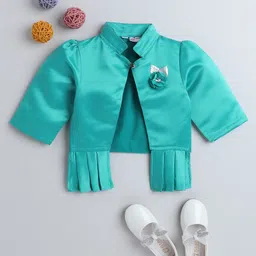 The Magic Wand Woven Full Sleeves Floral Applique Detailed Jacket - Sea Green-picture-13
