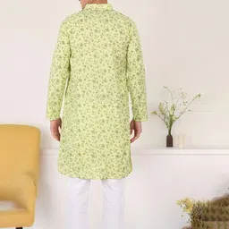 SKAVIJ Men Floral Printed Regular Pure Cotton Kurta with Pyjamas image 5