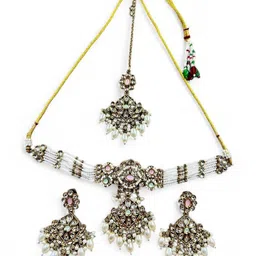 ANTIQUE JEWELLERY Copper-Plated Kundan-Studded & Beaded Jewellery Set-picture-20
