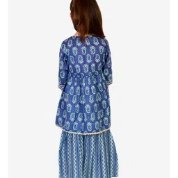 Superminis Three fourth Sleeves Floral Print  Kurti Sharara Set - Blue image 3