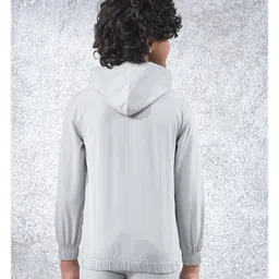 CRIMSOUNE CLUB Woven Full Sleeves Solid Light Winter Hooded Sweatjacket - Grey image 3