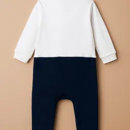 Babyhug Interlock Knit Full Sleeves Party Romper With Attached Checks Waistcoat & Tie - Navy Blue & Maroon image 2