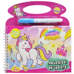 Asera 2 Pcs Unicorn Theme Reusable Magic Water Painting Book - Multicolor image 3