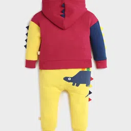 Somersault Full Sleeves Dinosaurs Embroidered Hooded Sweatshirt With Joggers Set - Multi Colour image 4
