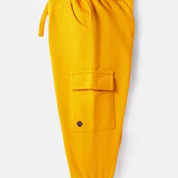 Babyhug Cotton Looper Full Length Lounge Pant with Pockets & Patch Detailing - Yellow image 3