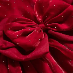 Hola Bonita Woven Half Sleeves Party Dress with Bow Belt - Red image 3