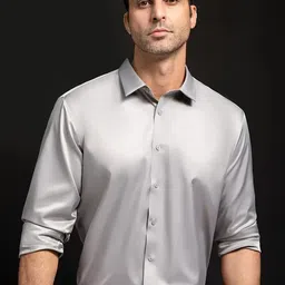 INDOPRIMO Men Solid Spread Collar Satin Formal Shirt-picture-17