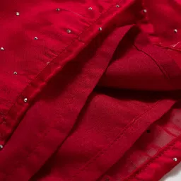 Hola Bonita Woven Half Sleeves Party Dress with Bow Belt - Red image 4