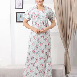 EASY MOM Women Floral Printed Maternity Maxi Nightdress-picture-13