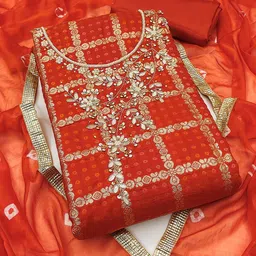 HERE&NOW Floral Embroidered Banarasi Cotton Silk Unstitched Dress Material image 2