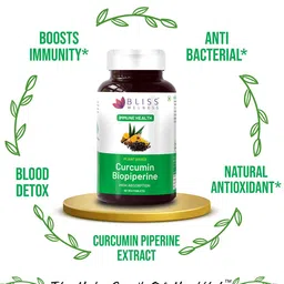 Bliss Welness Plant-Based Curcumin With BioPiperine Immunity & Skin Support - 60 Tablets image 3