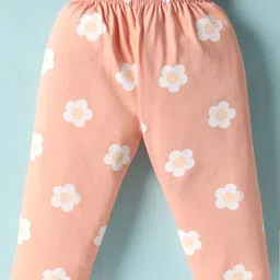 Teddy Sinker Knit Half Sleeves Night Suit with Floral & Text Print - Peach image 4