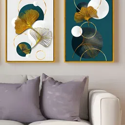 Myntra Elegant Homes White & Gold-Toned 2 Pieces Leaf Abstract Canvas Wall Art-image-59