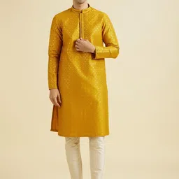 Manyavar Ethnic Motifs Embroidered Mandarin Collar Sequinned Kurta With Pyjama-picture-21