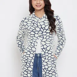 Zigo Women White & Black Self Design Cardigan image 1