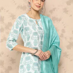 Libas Floral Printed Regular Kurta with Trousers & With Dupatta image 4