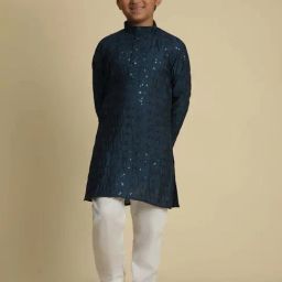 Pro-Ethic Style Developer Boys Blue Cotton Jacquard Full Sleeves Kurta Sets-picture-10