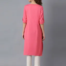 W Pink Cotton Straight Kurta image 2