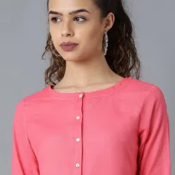 W Pink Cotton Straight Kurta image 5