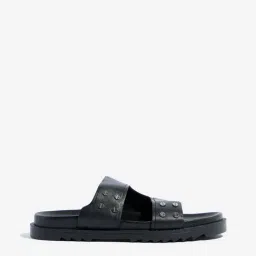 SOLEPLAY by Westside Black Leather Stud-Detailed Platform Slides image 2