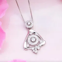 Zavya 925 Silver Triangle CZ Elegance Rhodium-Plated Pendant with Chain for Women-image-64