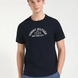 Tommy Hilfiger Navy Cotton Regular Fit Logo Printed T-Shirt-picture-44