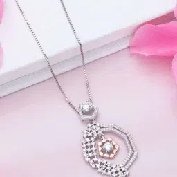 Zavya 925 Silver Dual Tone CZ Brilliance Pendant with Box Chain for Women-picture-10