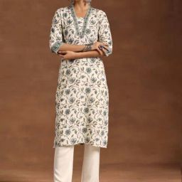 Libas Off White Cotton Straight Fit Floral Print Kurtas-picture-43