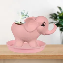 LASAKI Jumbo Pink Ceramic Handmade Planter With Plate-picture-41