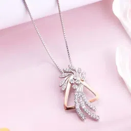 Zavya 925 Silver Abstract Triangle Floral CZ Pendant Chain for Women-image-50