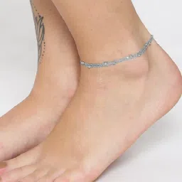 OOMPH Silver Beads Multi Layered Fashion Stylish Latest Anklet for Women - Set of 2 image 2